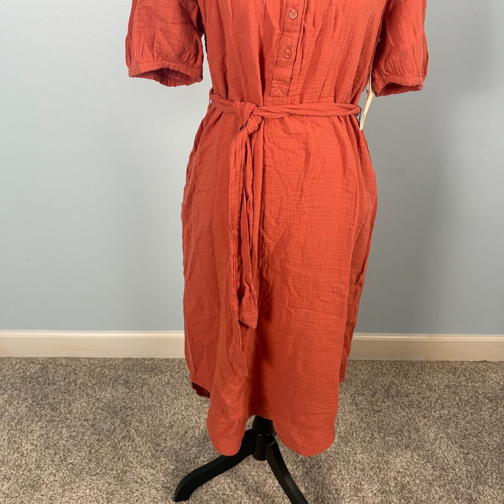 a.n.a Terracotta Gauze Midi Dress NWT Small Boho Puff Sleeve Pockets sz S - Picture 3 of 10